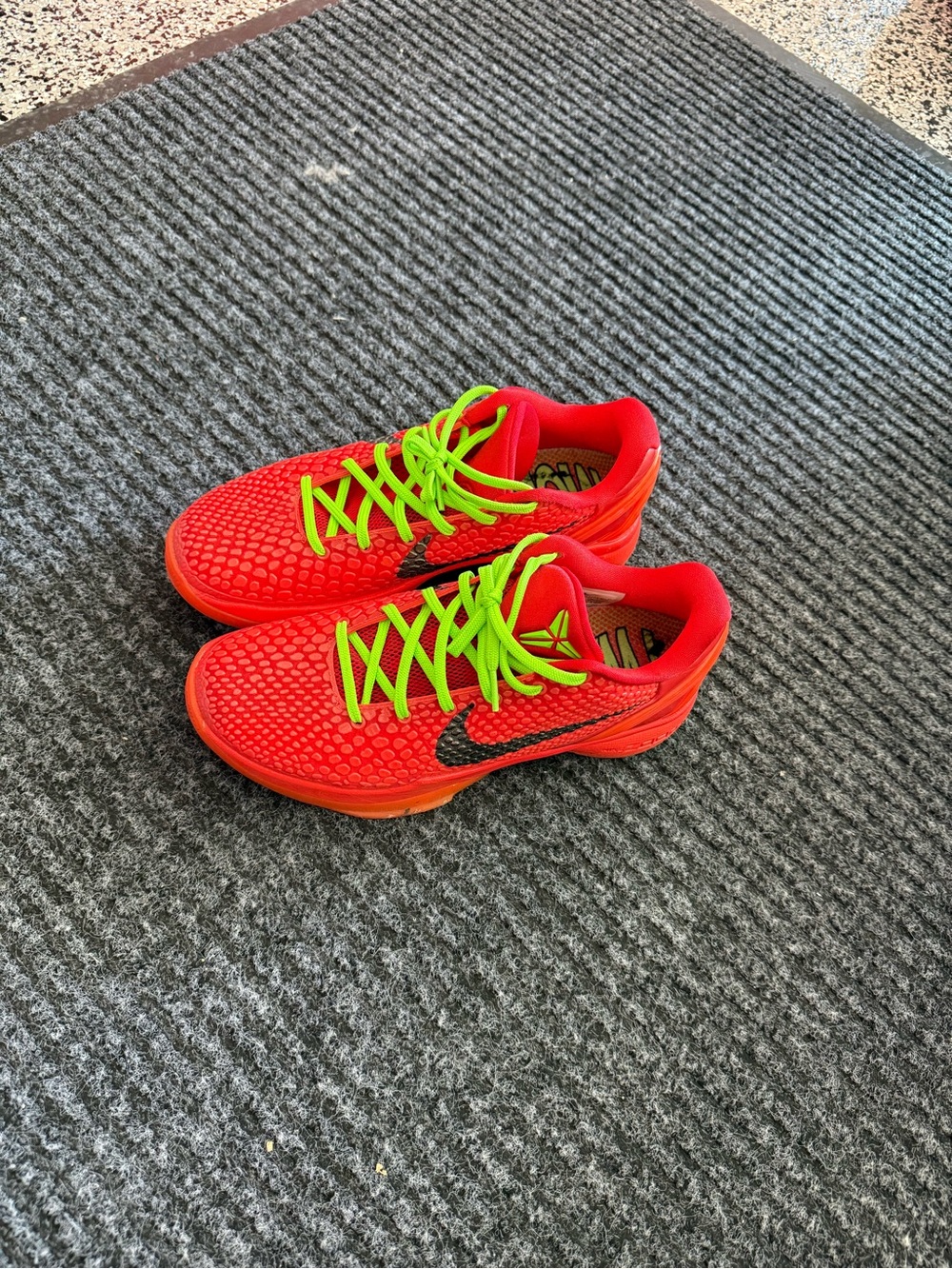 Nike Kids Red Sneakers with Neon Green Laces